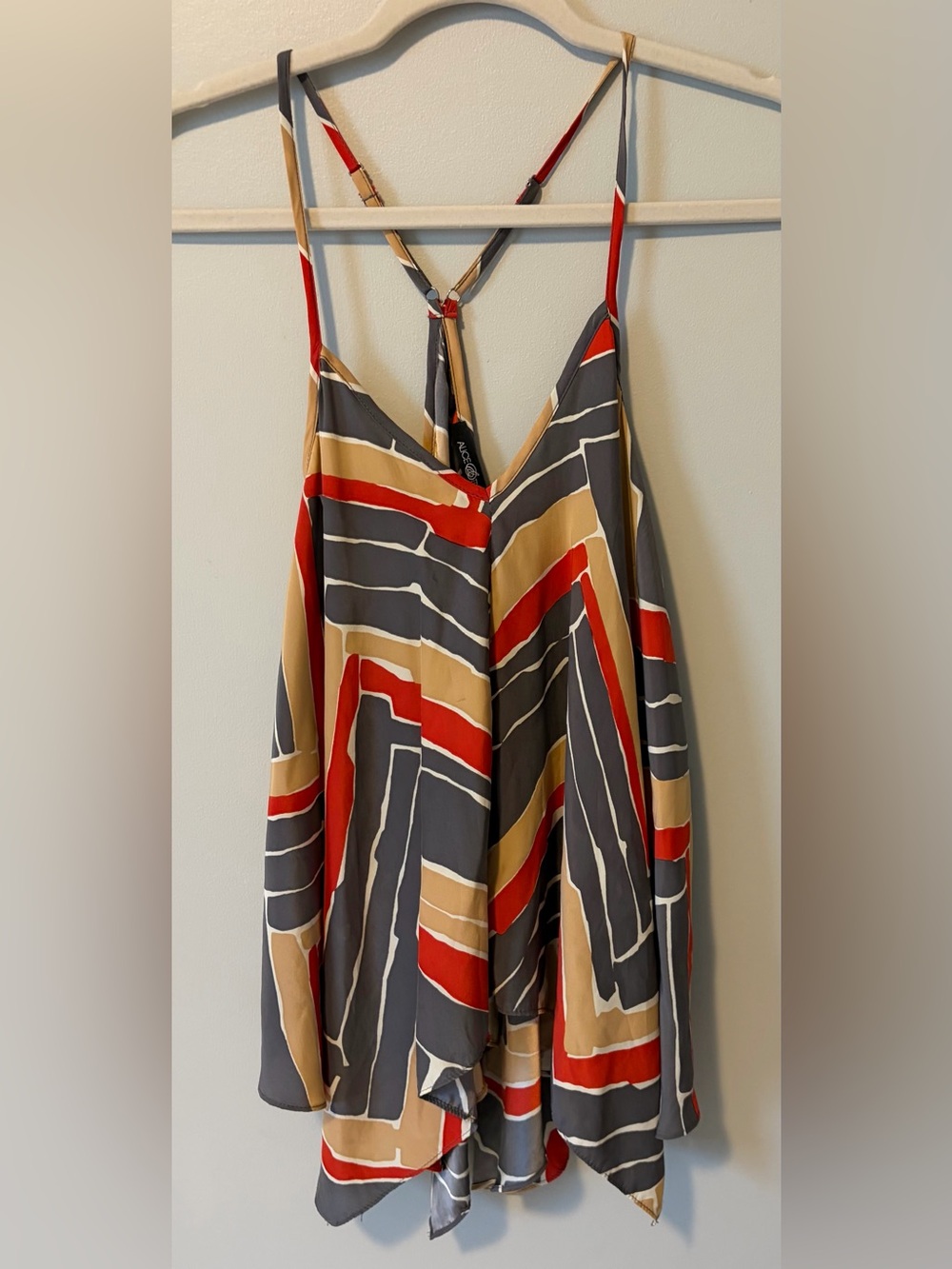 Alice + Olivia Red, Gray & Tan Geometric Strappy Camisole